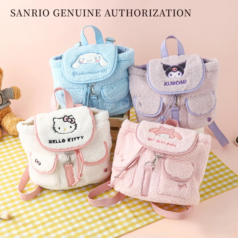 

Anime Sanrio Hello Kitty Cinnamoroll My Melody Kuromi Large Capacity Plush Backpack Kawaii Portable Drawstring School Bag Gift