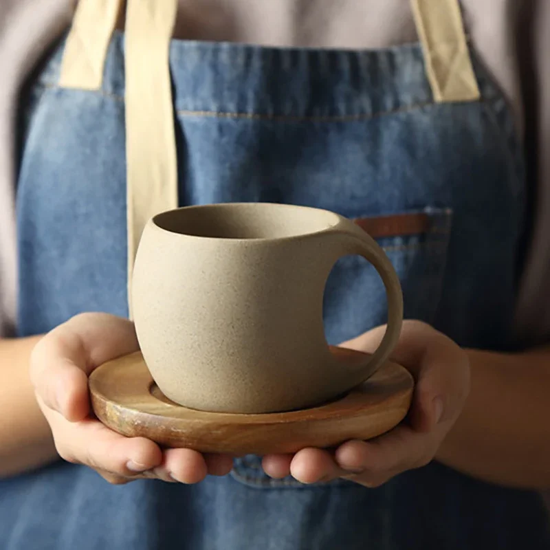220ml Vintage Ceramic Cup Plate Set, Latte American Coffee Cups Tableware, Breakfast Milk Oat Beverage Mug, Tea Cup Decoration