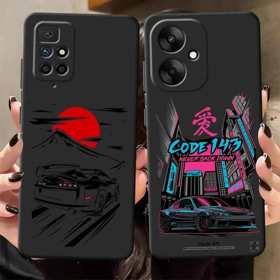 Japanese JDM Drift Car Red Sun Case for Xiaomi Redmi K60 A1 A2 Plus A5 10 9T 9A 9C K40 K50 Gaming 12 13C 12C Soft Back Phone