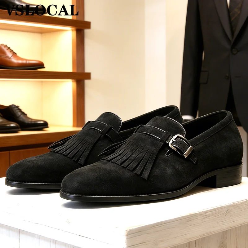 

Мужские люксовые лоферы из замши на шнуровке с пряжкой и кисточками, повседневные и нарядные, для свадьбы и офиса, кожаные туфли без шнурков