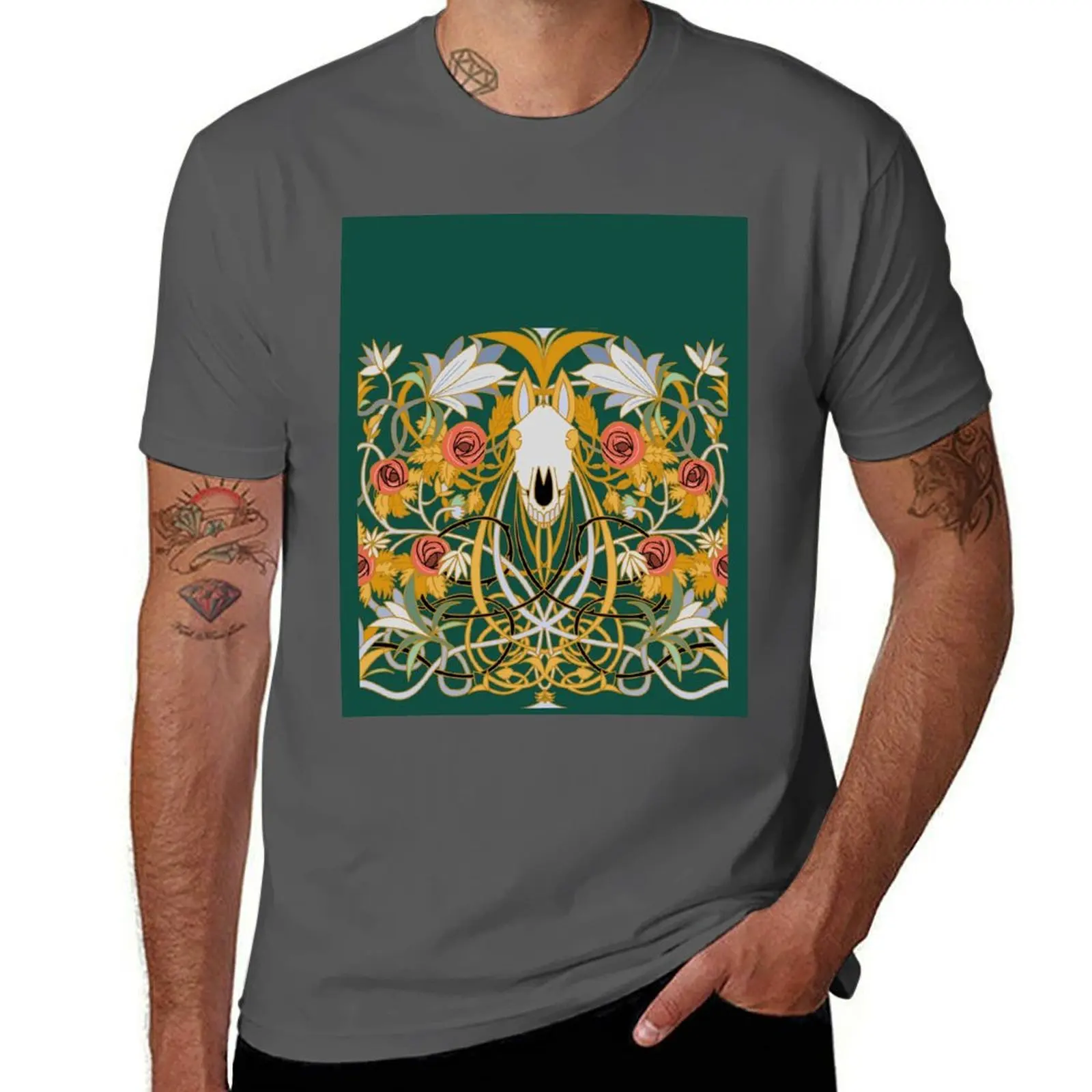 Mari Lwyd and roses T-Shirt Casual Loose Fit Summer Tee Shirt