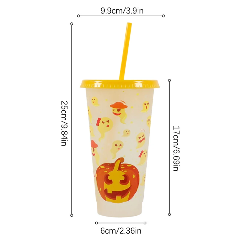 Copo com Tampa e Palha, Garrafa de Água Desenhos Animados, Plástico Horror, Copo de Abóbora, Copos Halloween, 710ml, 24oz, 1pc