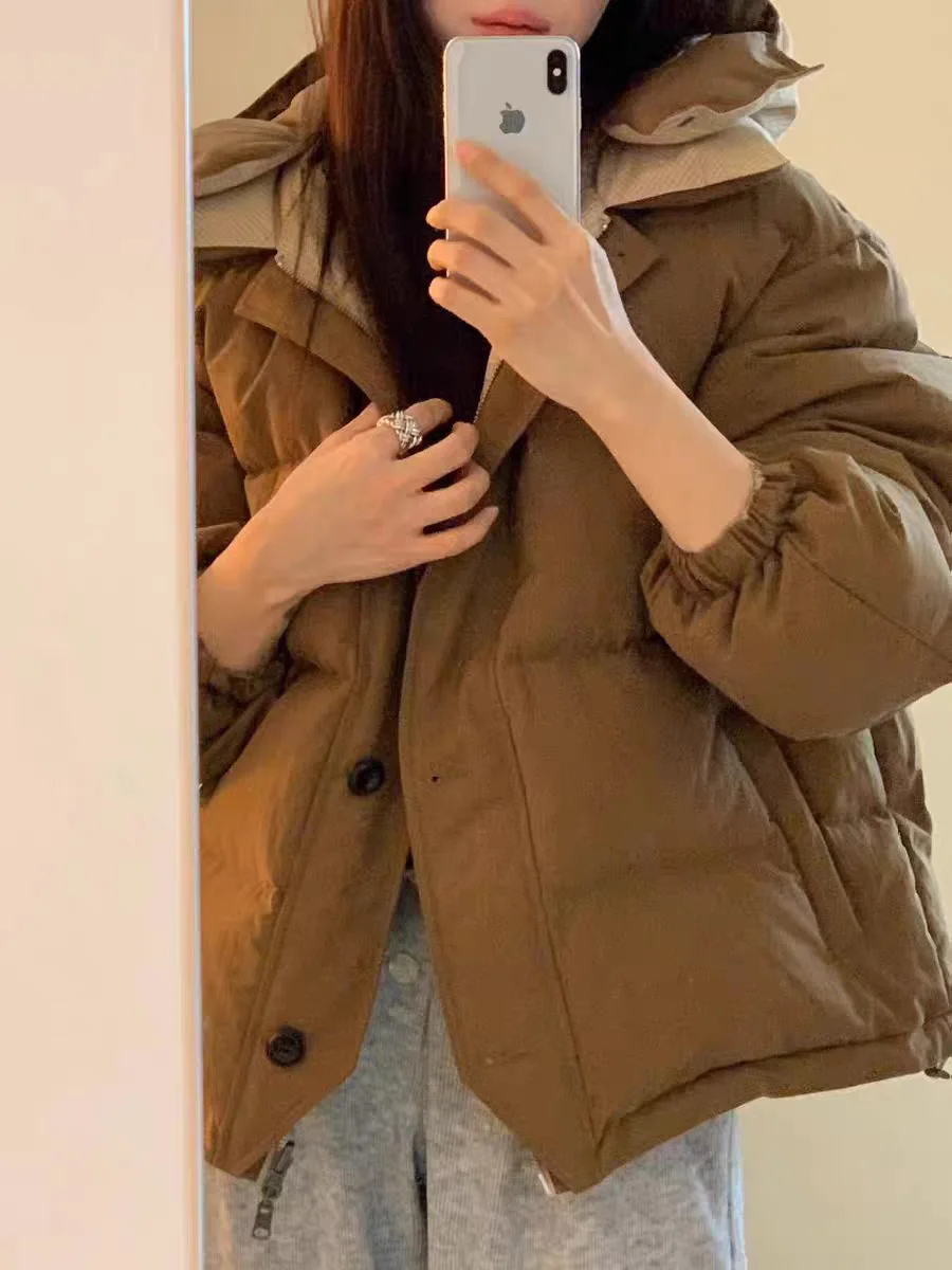 OBET フード付きダウンジャケット レディース ルーズ グースフェザー リバーシブル 暖かい ブレッド スタイル カジュアル ファッション ジップアップ