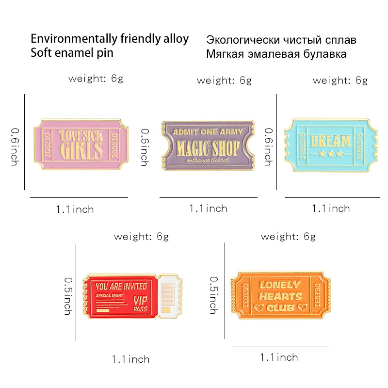 Tickets Enamel Pins Custom Dream Admit One Pass Brooch Lapel Badge Bag Cartoon Jewelry Gift for Kids Friends