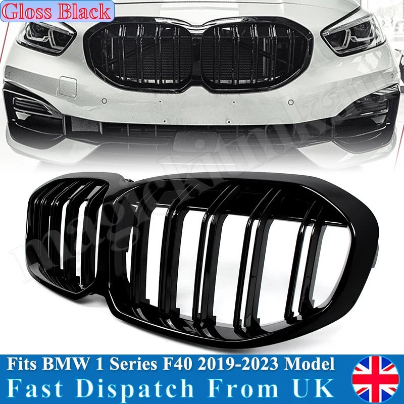 SAIQINGSP Front Kidney Grille For BMW 1 Series F40 5-Door Hatchback 2019-Onwards Glossy Black Car Accessories Tools