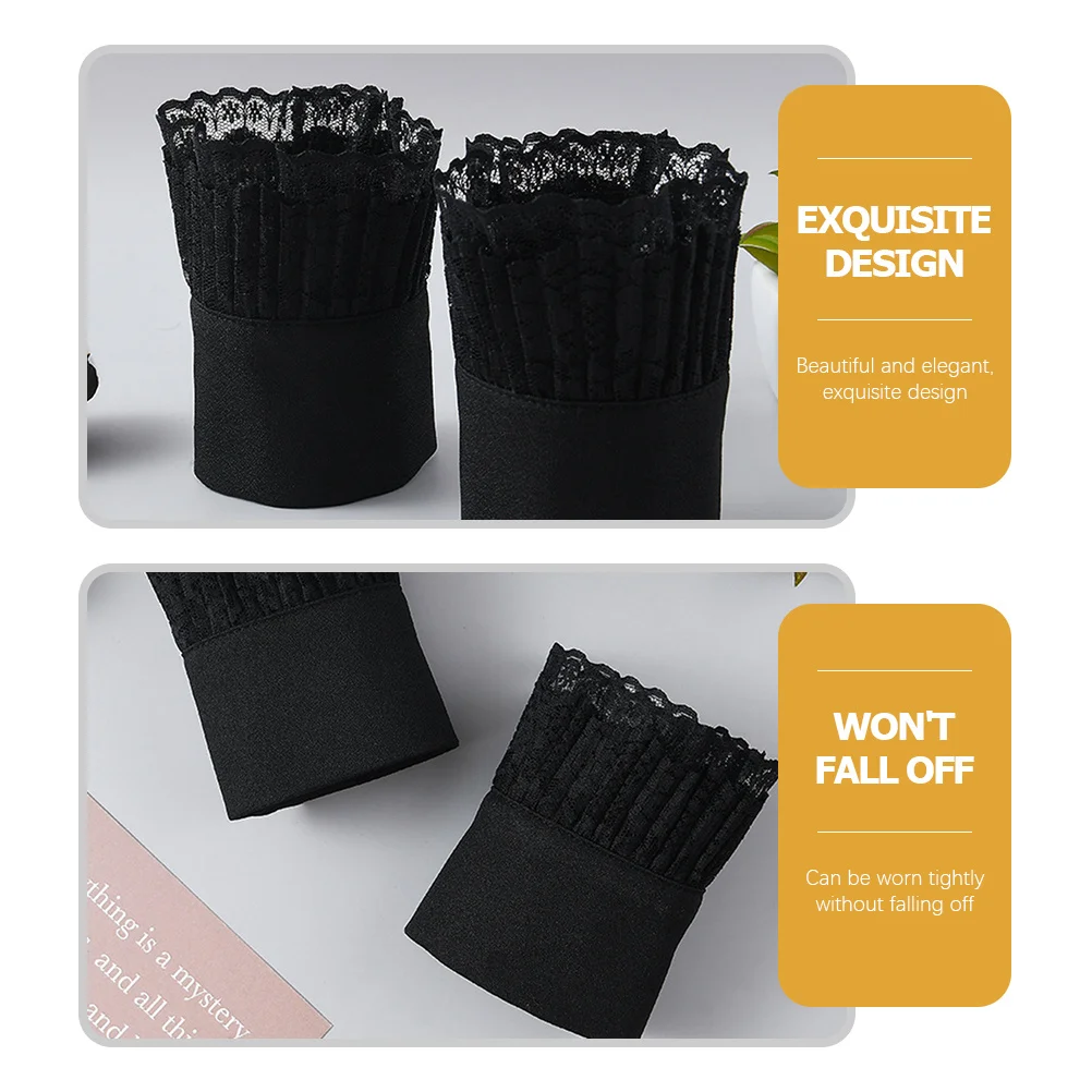 1 زوج الدانتيل الأصفاد المعصم الأسود قابل للتعديل وهمية الأكمام المرأة الأزياء Armlet الزفاف زي التبعي لفستان الزفاف لوليتا #3