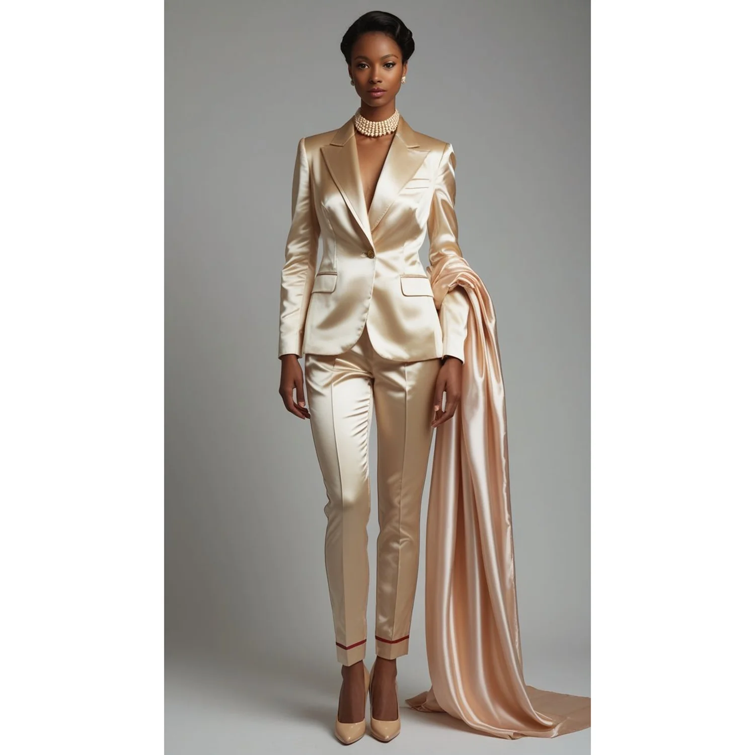 Allingentle Acetate Satin Women's Suit Business Pantsuit 2 Piece Suit Elegant Single Button Blazer for Casual Office Customize