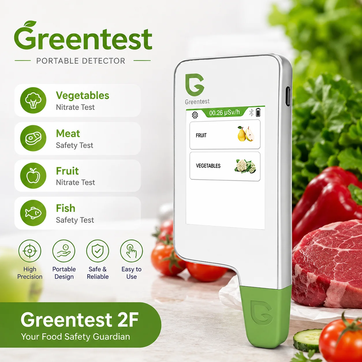 Food Safety Detector Greentest 2F Fruit Vegetable Meat Nitrate Tester Environment Radiation Water Quality Testing Health Care