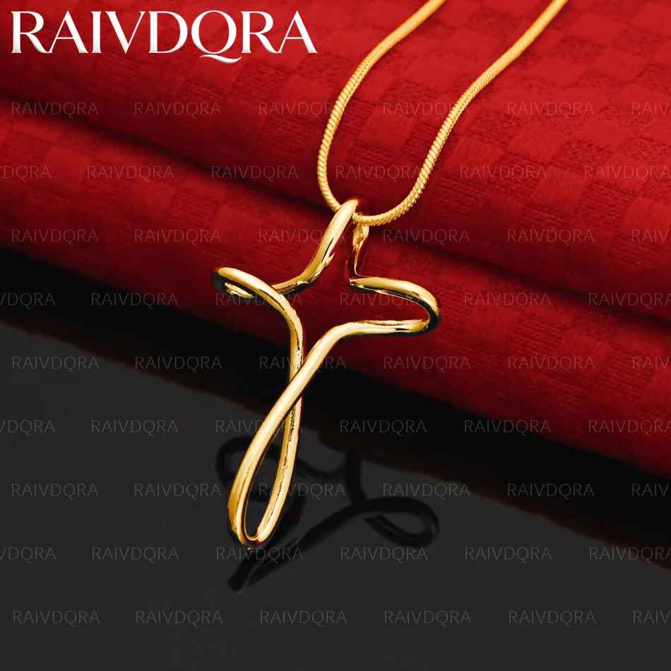 

18K Gold Plated Round Twisted Cross Chain Pendant Necklace For Men and Women Fashion Jewelry Charm Engagement Wedding