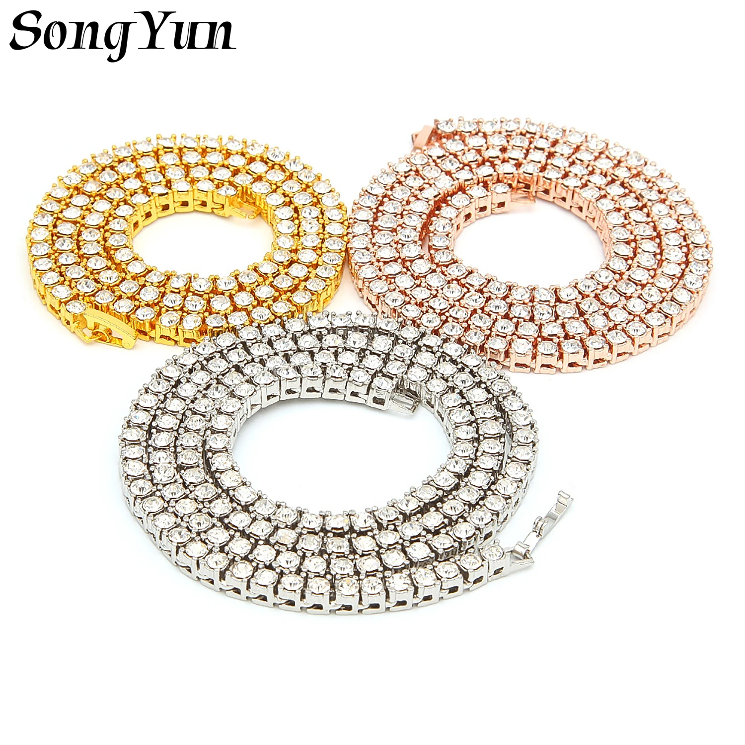 

Hot Hip Hop Fashion Accessory Men Women Tennis Chain Necklace Hiphop Style Jewelry 3mm 1 Row Link Rhinestones Zircon Necklace