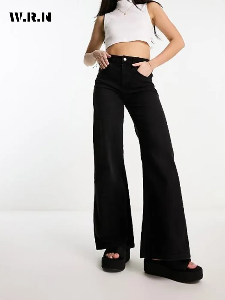 

Women Black Baisc Y2K Harajuku Fashion Jeans Low Rise Flare Denim Pants 2000s Bell-Bottom Trousers Kpop Vintage Stylish