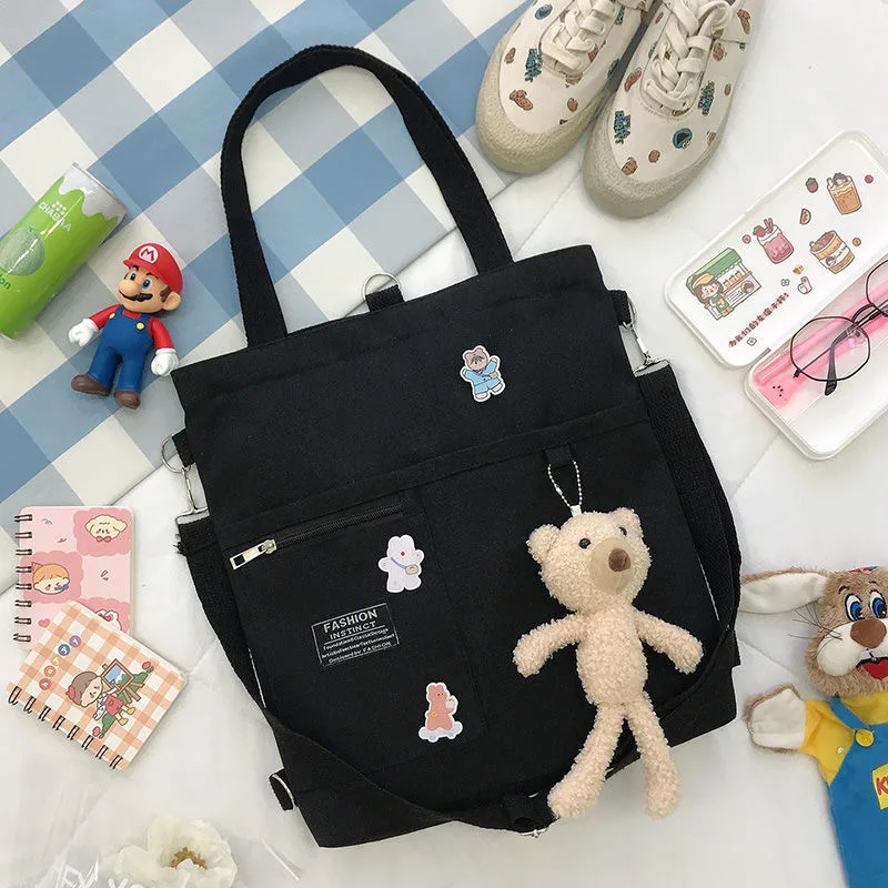 

Women's Bag Shopper Fashion Zipper Handbags with Bear Pendant Nylon Waterproof Crossbody Large Capacity Tote Shoulder Bags