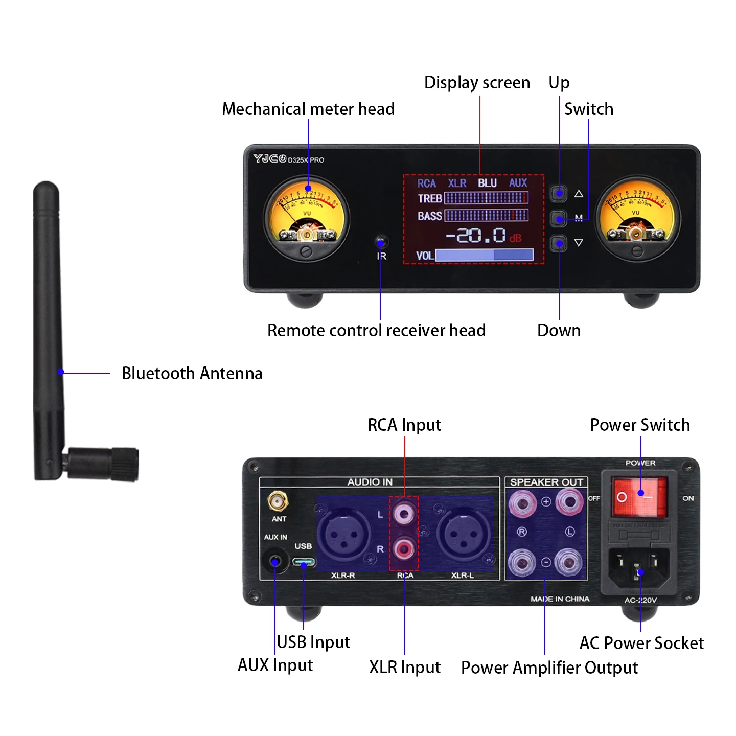 YJCO D325X PRO TPA3255 Digital Power Amplifier 300W*2 Bluetooth 5.4 LDAC Balanced Input HIFI Stereo Audio Amp For Home Speaker