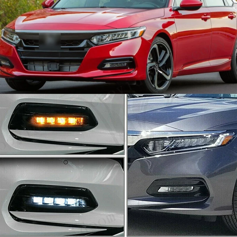 1Set For Honda Accord 2018 2019 2020 LED DRL Front Bumper Fog Light Retrofit Dynamic Headlight Daytime Light Car Accessories