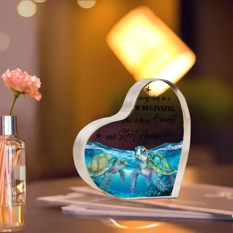 Blue Marine Life Acrylic Desktop Decoration - Perfect Birthday or Exchange Gift - Unique Turtle Design