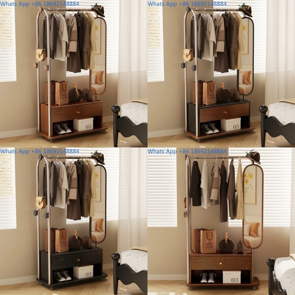 Solid Wood Floor Standing Magazine Rack with Full Length Mirror Multi Functional Rotatable Storage Shelf for Home Use Portable