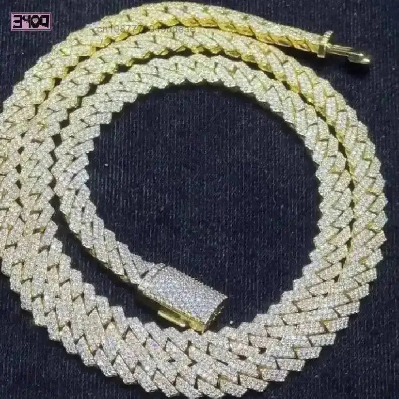 

Заводская кубинская цепочка 12 мм, 2 ряда, потрясающая мужская цепочка Iced Out из серебра 925 пробы с позолотой в стиле хип-хоп VVS, кубинская цепочка с муассанитом
