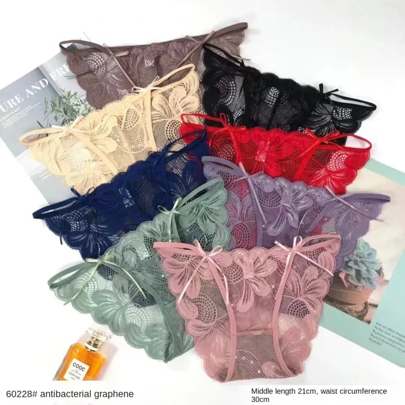 2PCS Lace Panties Women\'s Summer Thin Cotton Antibacterial Panties Sexy Emotional Girls\' Breathable Triangle Panties Underwear