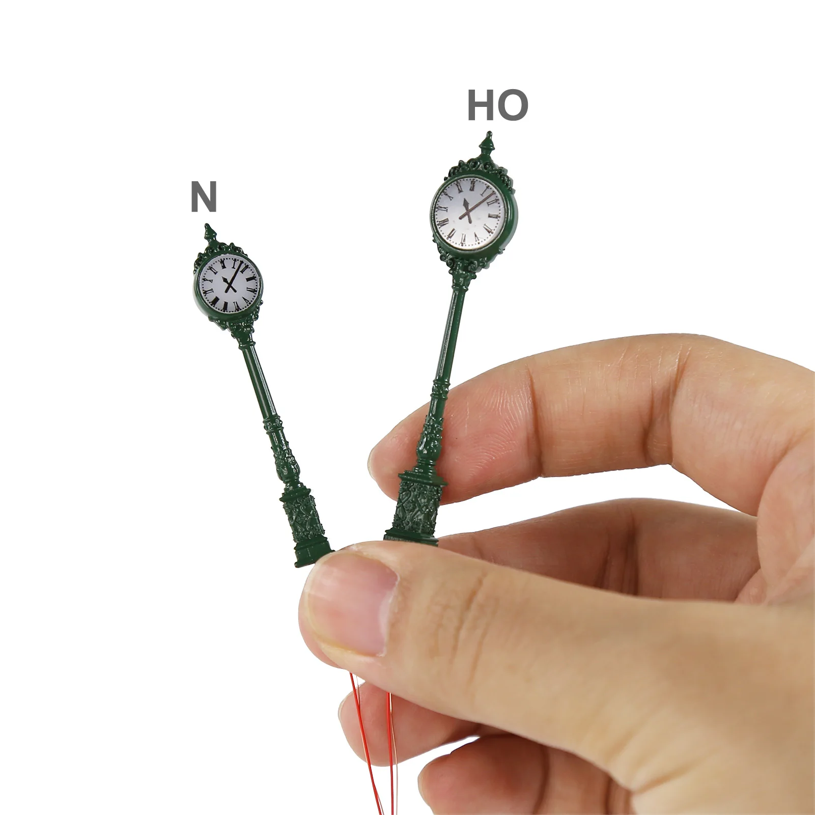 Evemodel 3pcs N HO Scale Metal Green Clock Lamps Square Base Warm White LED for Model Railway Station Resistors for 12V LD37