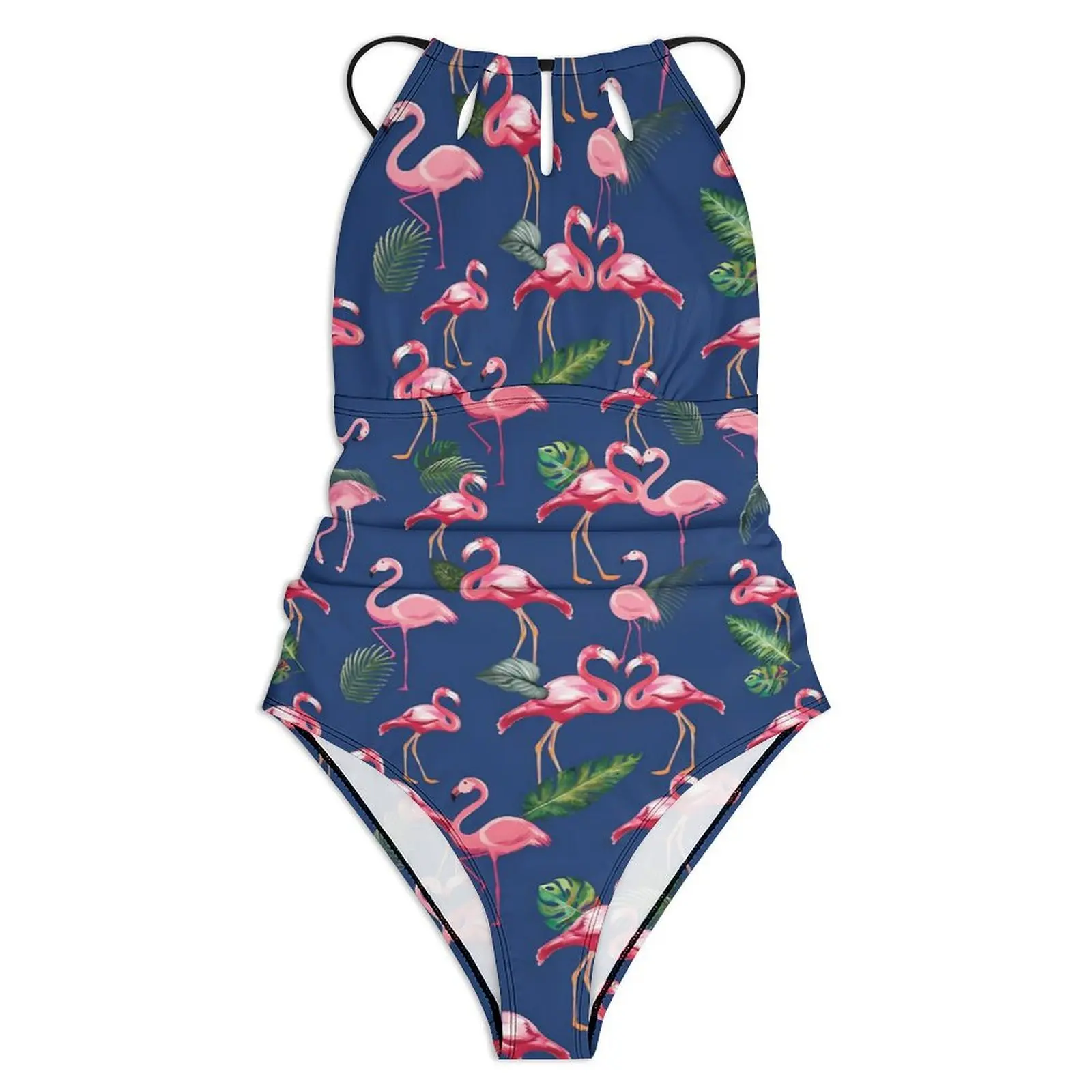 Tropical Birds Print Swimsuit Sexy Pink Flamingos Lady Swimwear One Piece Fashion Swimsuits Fitness Push Up Halter Beach Outfits