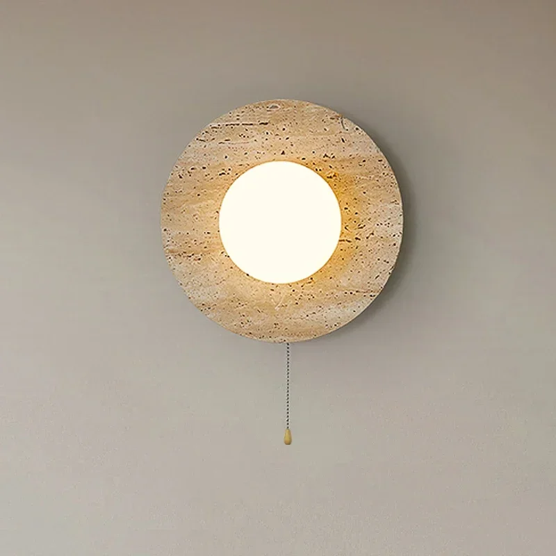 Modern Yellow Travertine Sconce Light Circular Switch Wabi Sabi Japanese Staircase Simple Medieval Homestay Bedhead Wall Lamp