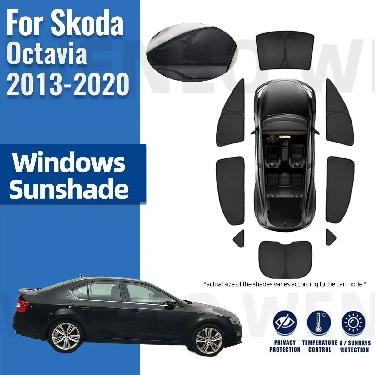 For Skoda Octavia 2013-2018 2019 2020  Full Cover Car Sunshade Front Windshield Frame Curtain Rear Side Window Sun Shade