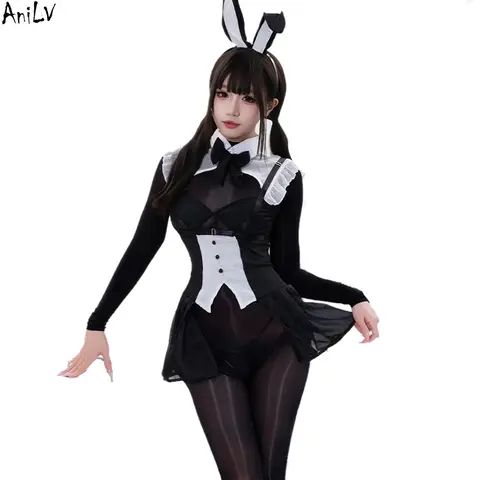 AniLV Anime Coffee Bar Bunny Girl Maid Uniform Women Sexy Maidservant Outfits Cosplay Costume