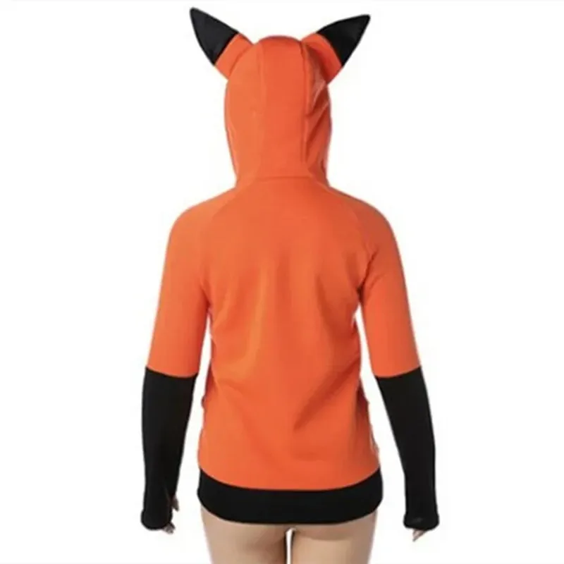 Tracksuit Coat Fox Ears Cosplay Costume Hooded Jacket Warm Orange Sweatshirt Cosplay Unisex Sports Hoodie