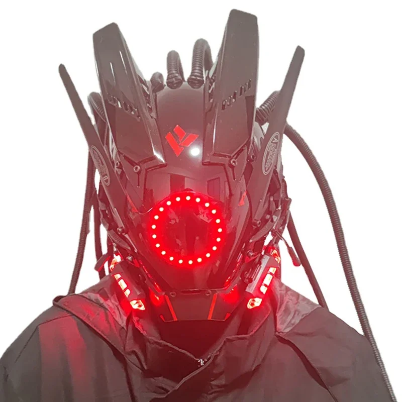 Upgrade Predator Tube Dreadlocks Mask Cosplay Matrix Machines Squids Sentinel Cyberpunk Masks Red LED Light Props Halloween