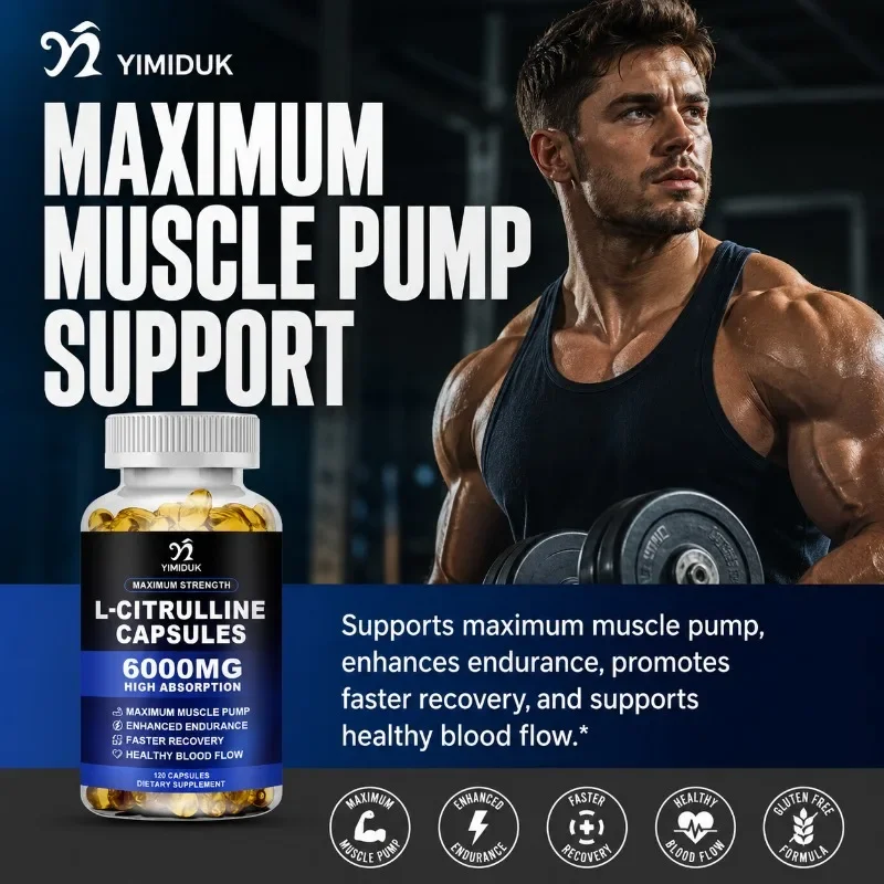 High Strength L-Citrulline Capsules, with Gelatin, Vitamin E, Aid Vasodilation, Build Muscle Fullness, Quicken Recovery
