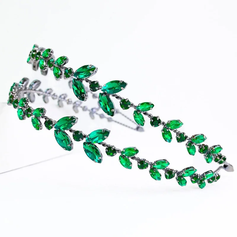 Stonefans Fashion Green Crystal Headband Leaf Hair Accessories for Women 2023 Bridal Tiara Rhinestone Headband Wedding Jewelry