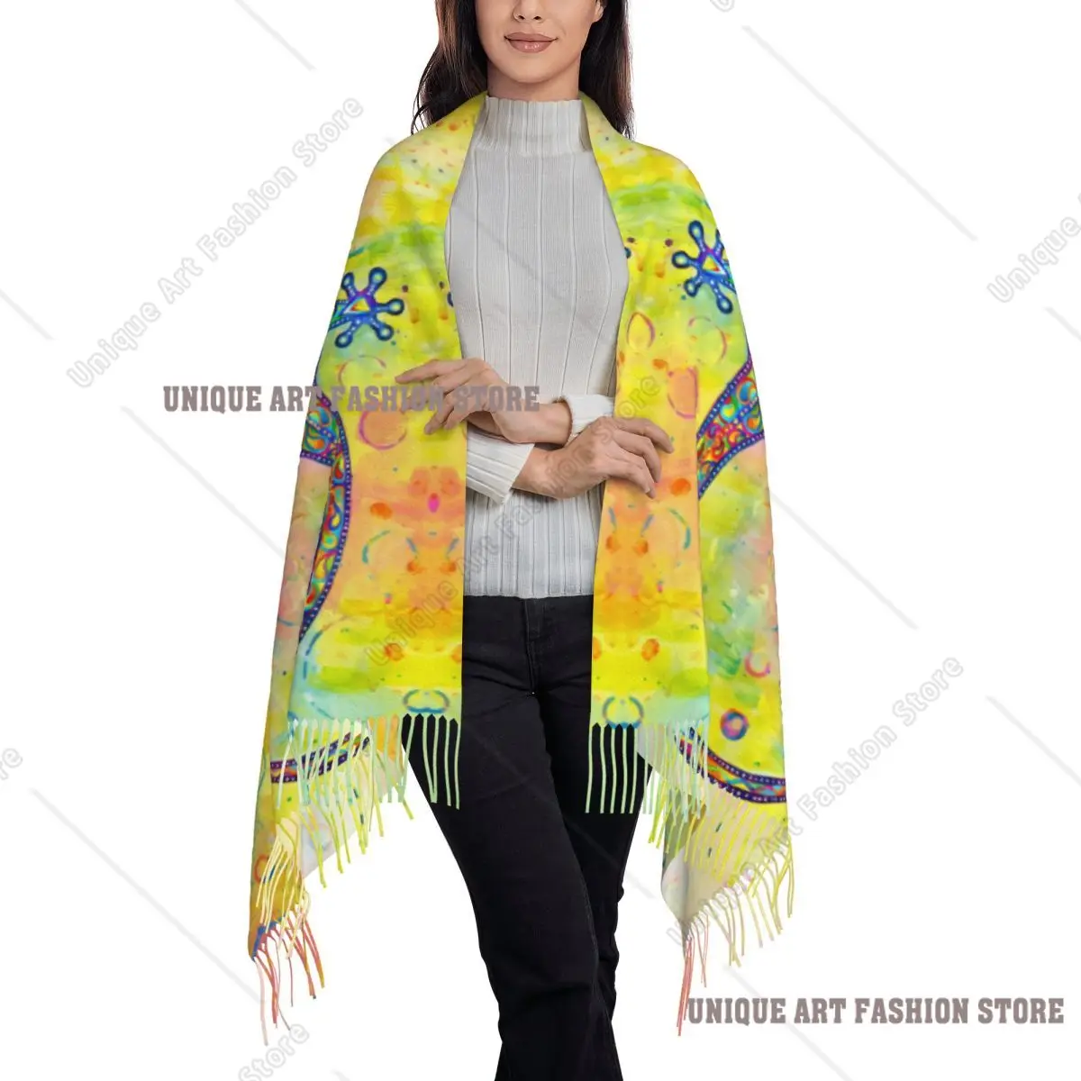 مخصص أبو بريص مخدر بيزلي سحلية وشاح التفاف للنساء شتاء طويل دافئ شرابة شال للجنسين الأوشحة