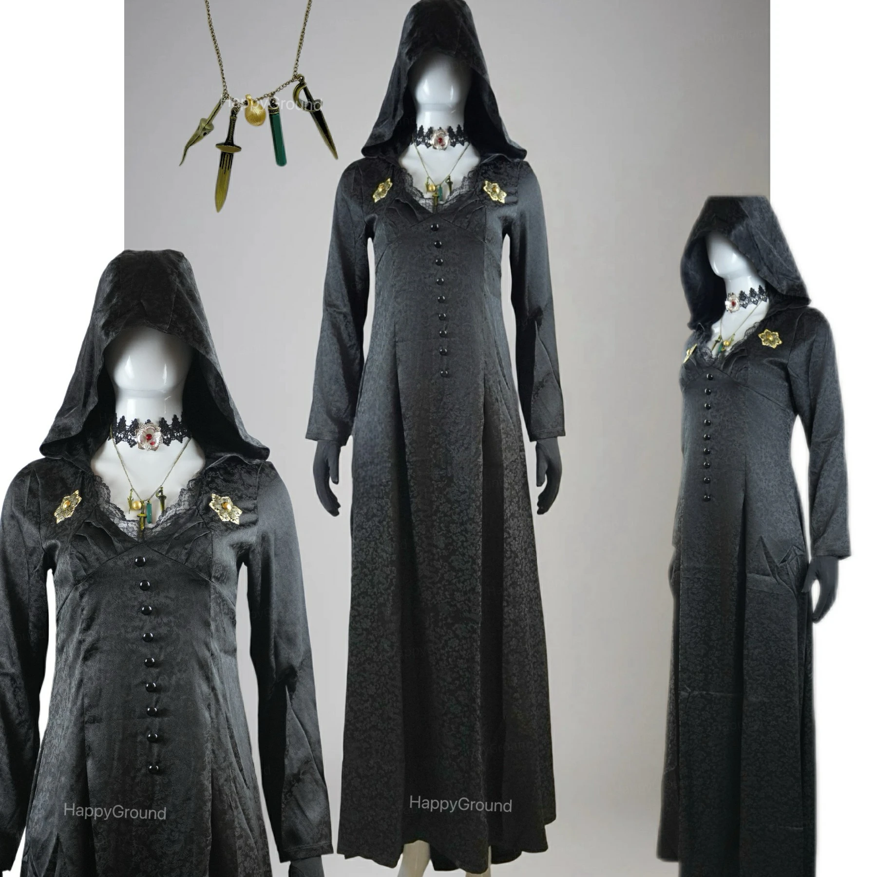 

Moth Lady Evil Cosplay Costume Village Vampire Lady Dimitrescu Women Black Dress Halloween Carnival Party Suit