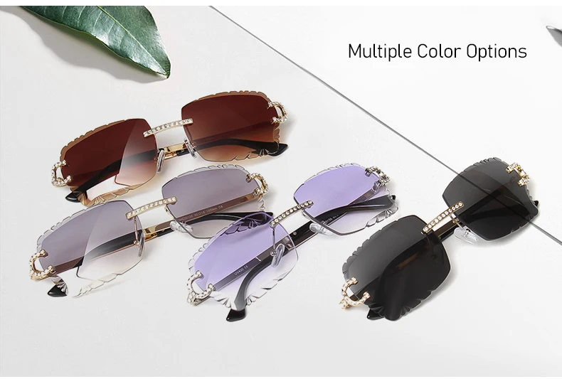 KENBO Quadratische randlose Edelstein-Sonnenbrille, trendige Sonnenbrille mit Farbverlauf für Damen und Herren, Retro-Sonnenbrille mit rahmenlosem Diamantschliff – Detail 3