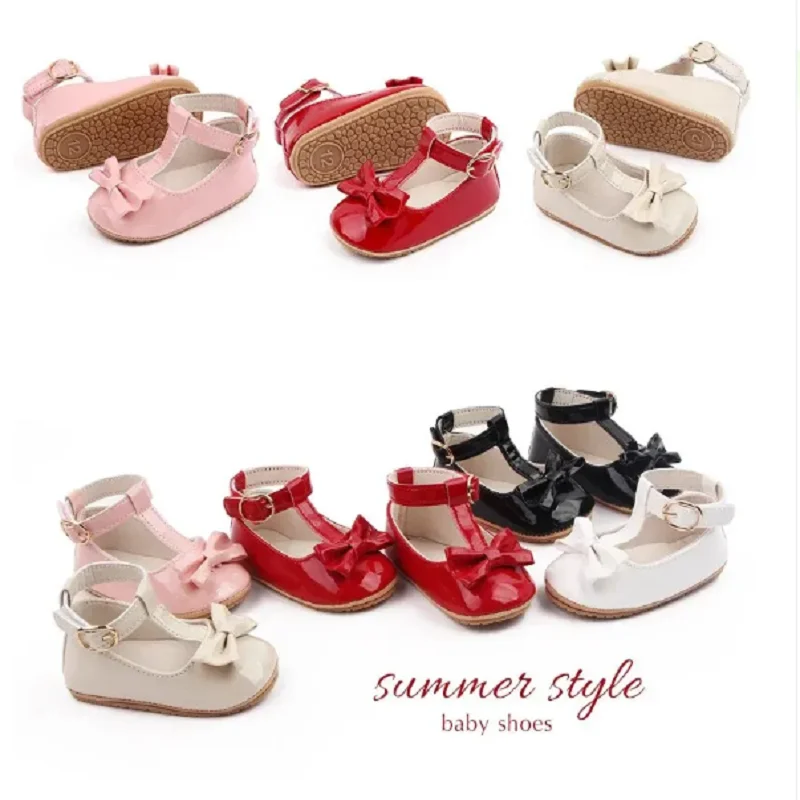 

Solid Color New Baby Girls Shoes Princess Choreography Cute Bow PU Anti-slip Soft Rubber Bottom First Walker Toddler Crib Shoes