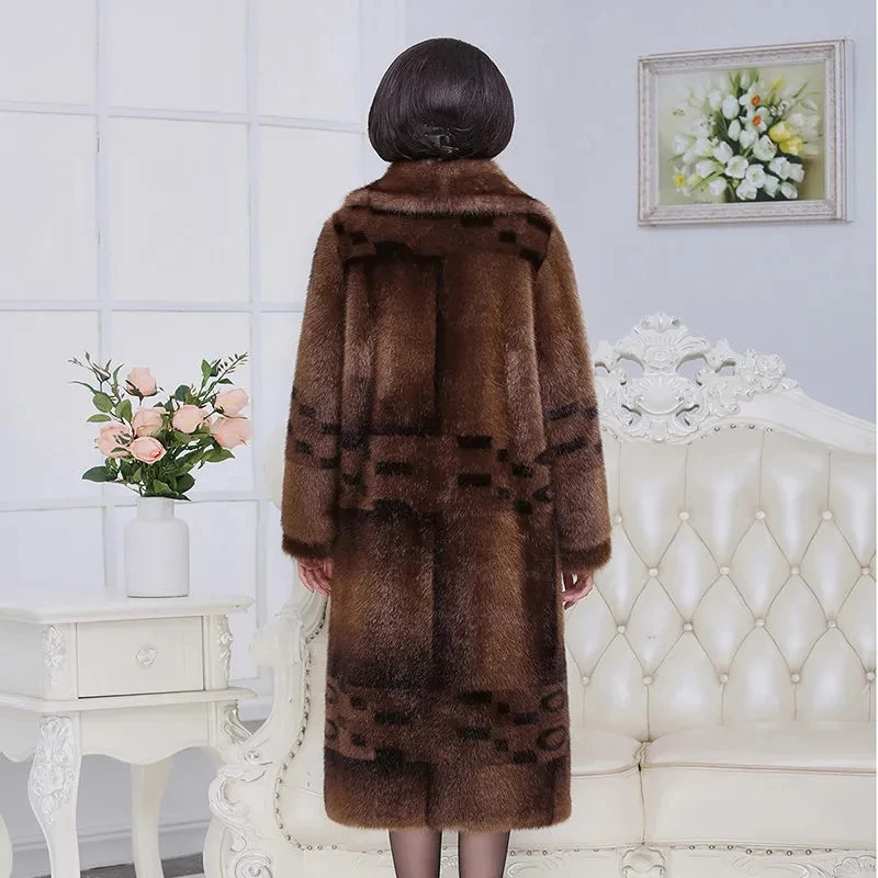 High Quality Mom\'s Long Fur Coat Winter New Warm Add Velvet Long Thicken Fawx Fur Overcoat Female Imitation Mink Fur Jacket 5XL