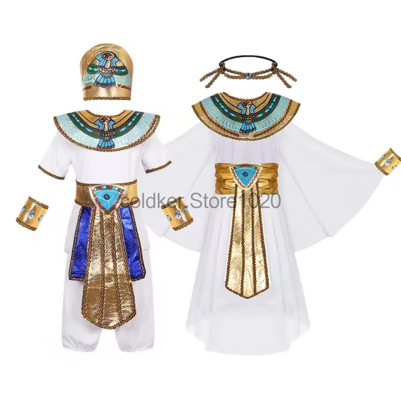 

Kids Egyptian Pharaoh Cleopatra Costumes Boys Girls Halloween Egypt Prince Princess Cosplay Clothes Childs Carnival Party Outfit