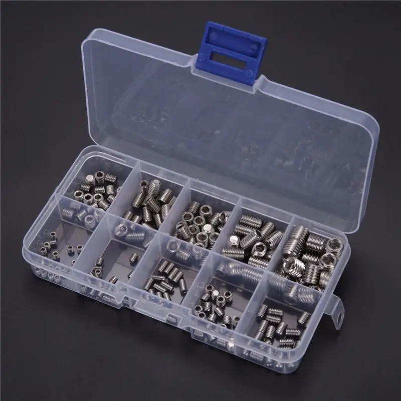 600Pcs 304 Stainless Steel Grub Screws Hex Socket Screw Assortment Kit Set M3//M5/M6/M8-A68E