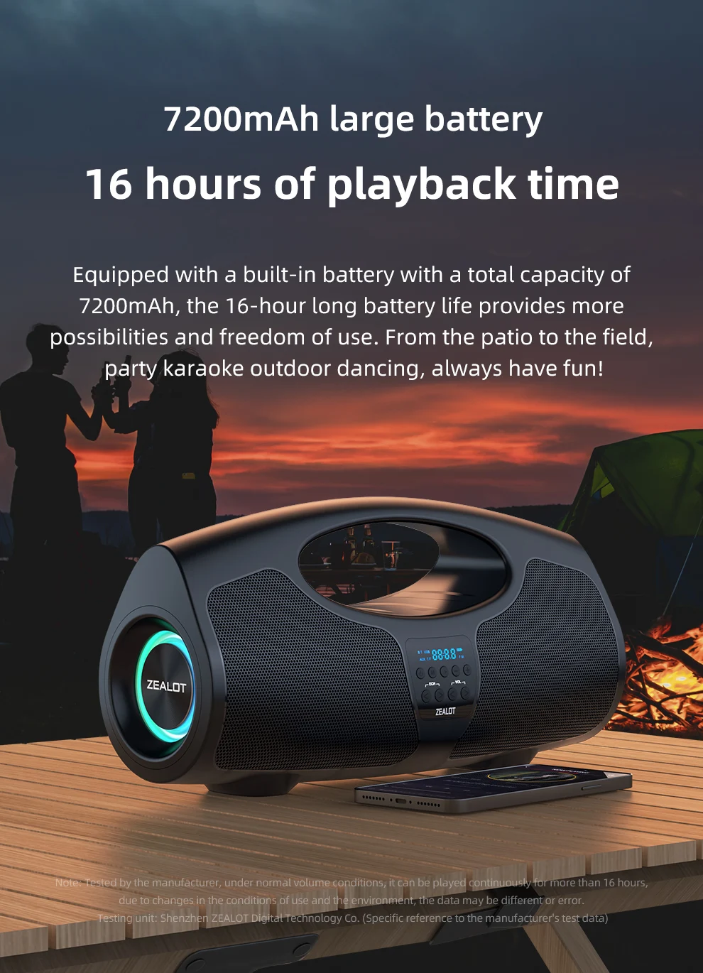 Zealot-P1 Karaoke Tragbarer Bluetooth-Lautsprecher mit IPX5 Wasserschutz, Komfortablem Griff, Steuerbarer Beleuchtung, 40W, für Draußen – Detail 9