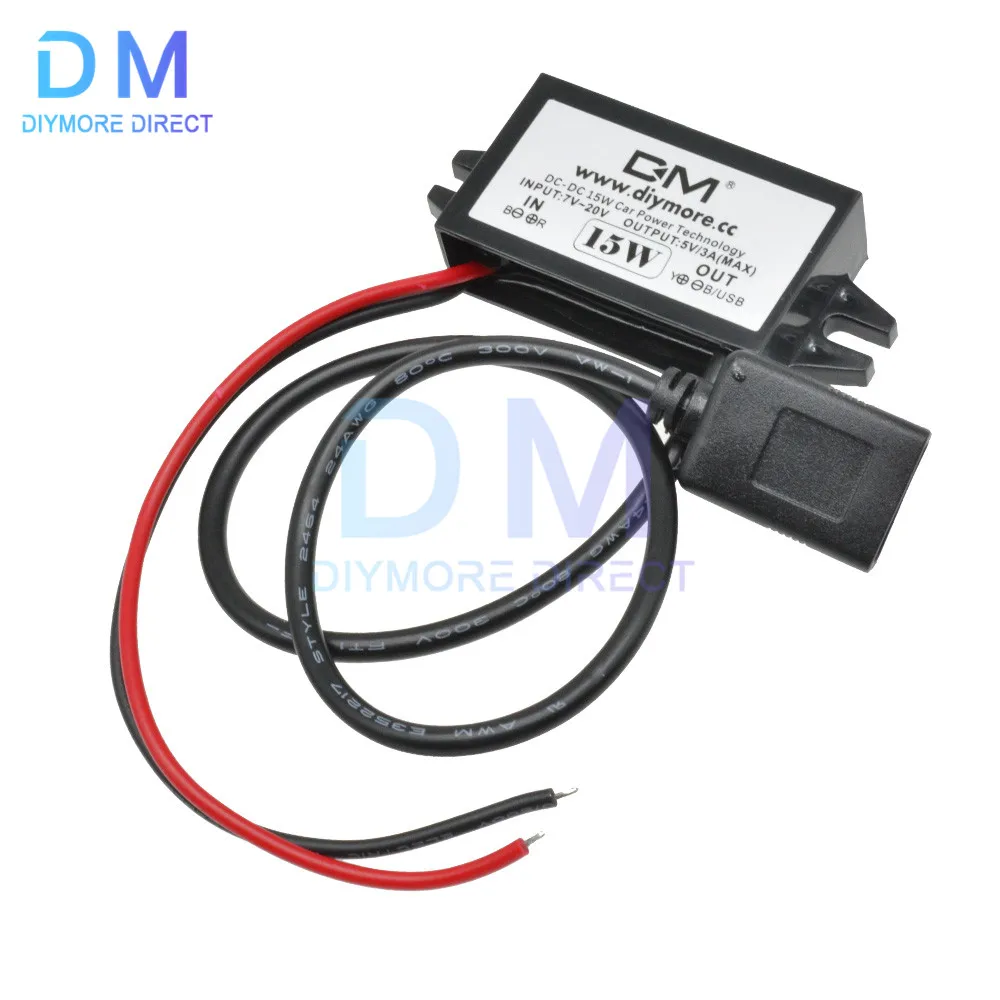 DC-DC Converter Module 12V To 5V 3A 15W USB Step Down Power Output Adapter Car Potting Waterproof Power Supply Module