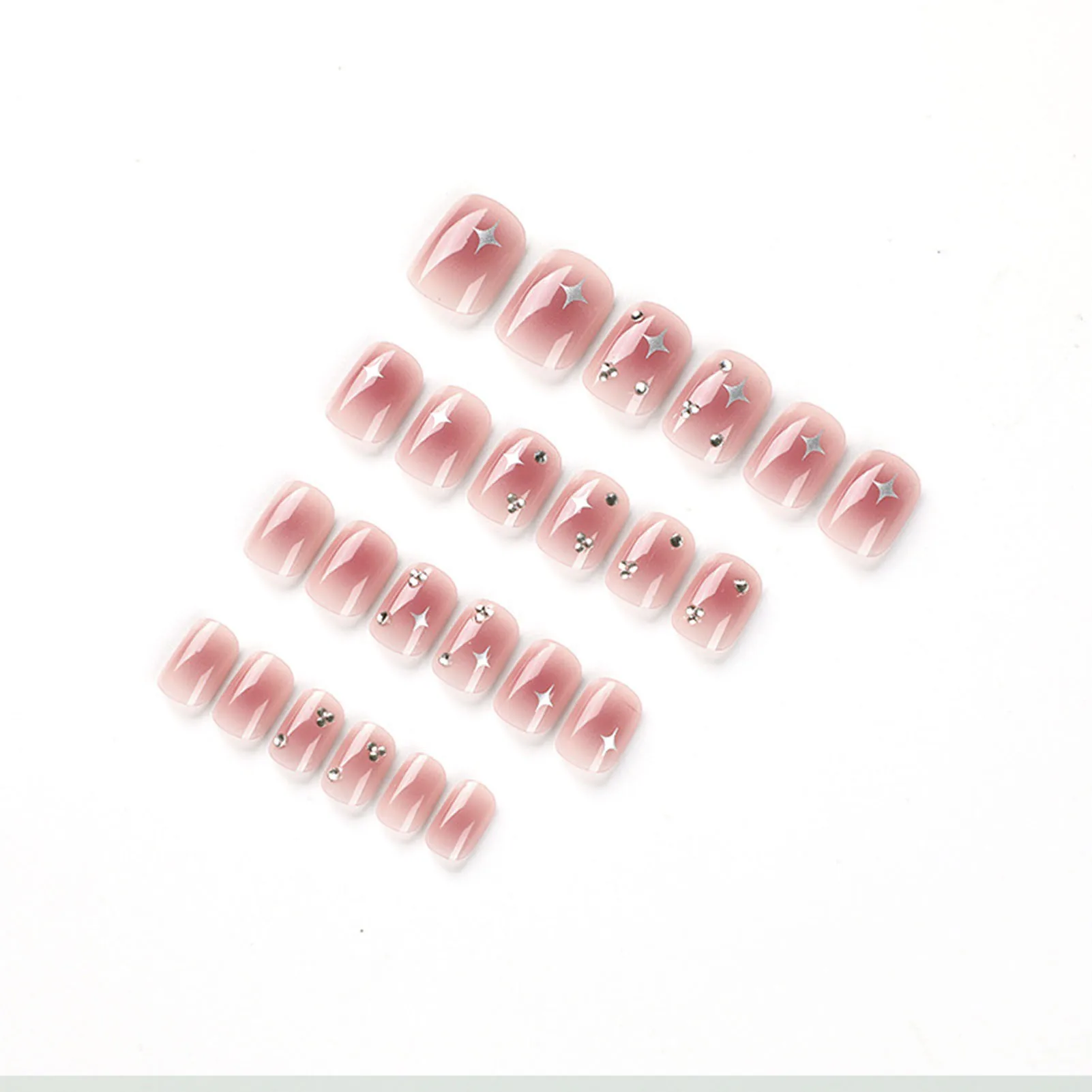 Glossy Pink False Nails with Rhinestone Setting Chip-Proof Smudge-Proof Fake Nails for Stage Performance Wear