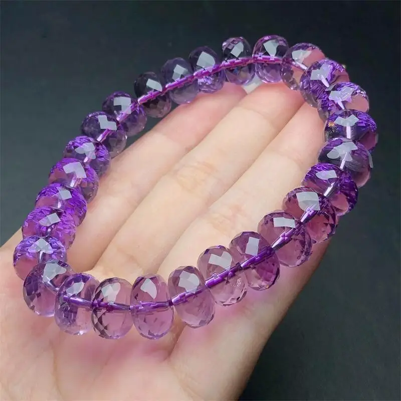 11MM Natural Amethyst Facet Bracelet String Charms Strand Women Men Exquisite Jewelry Gift Healing Crystal Energy Gift 1pcs