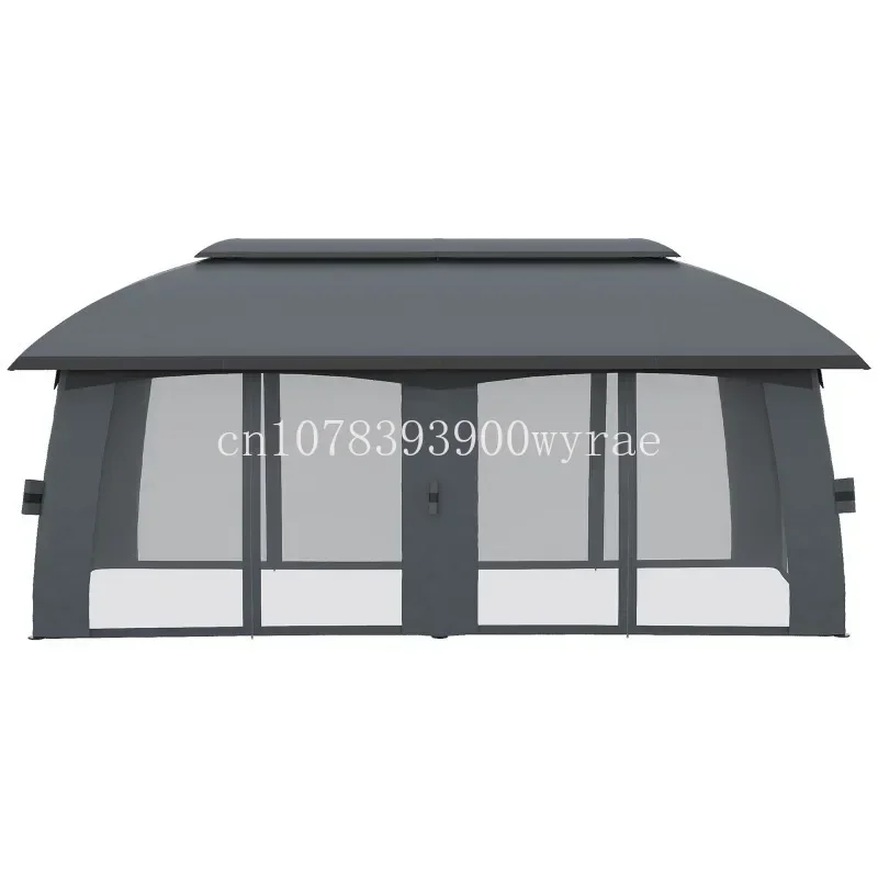 

Outdoor Gazebo Canopy Shelter with Netting & Curtains, Vented Roof for Garden Dark Gray Patio Gazebo10' x 20'