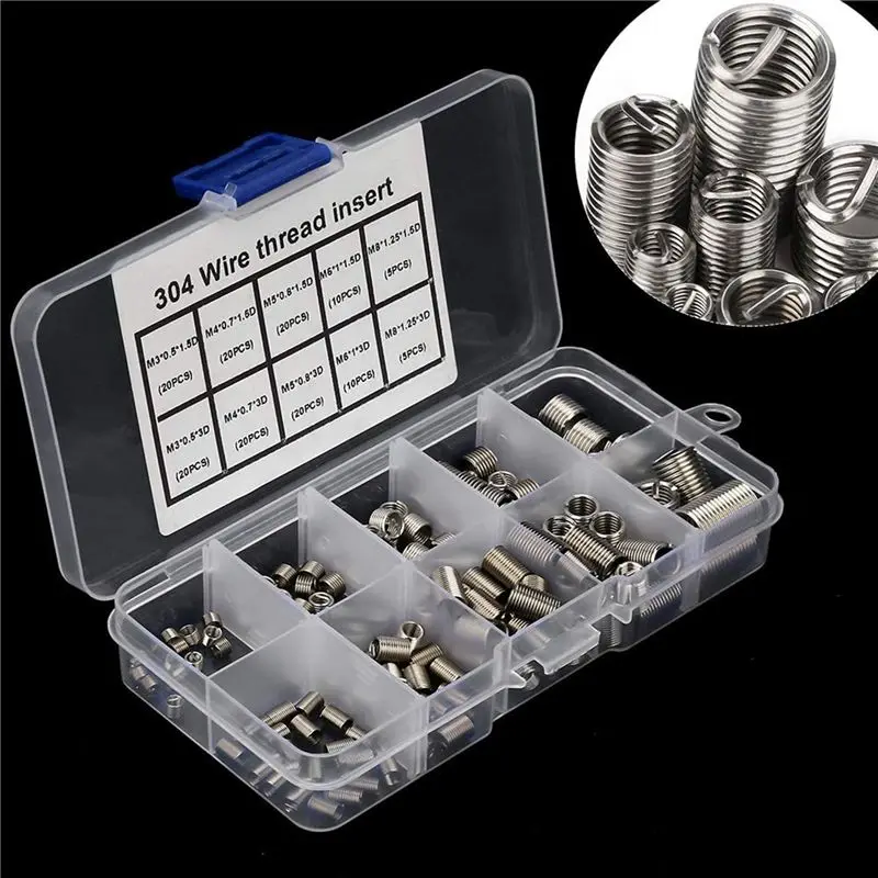 WORTHOWN-450Pcs Thread Repair Inserts M3 M5 M6 M8 Stainless Steel Heli Coil Thread Repair Insert Wire Thread Insert Assortmen