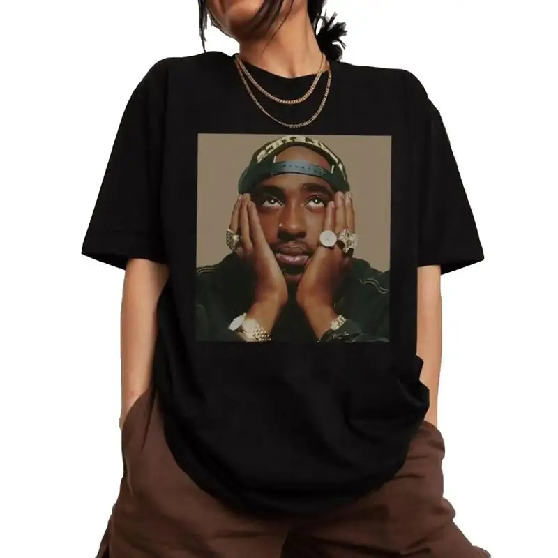Menswear Casual Customized Round Neck Vintage 90s Tupac Shakur Bootleg T-Shirt, Hip Hop Legend Merch, Gift For Fans,sohochic