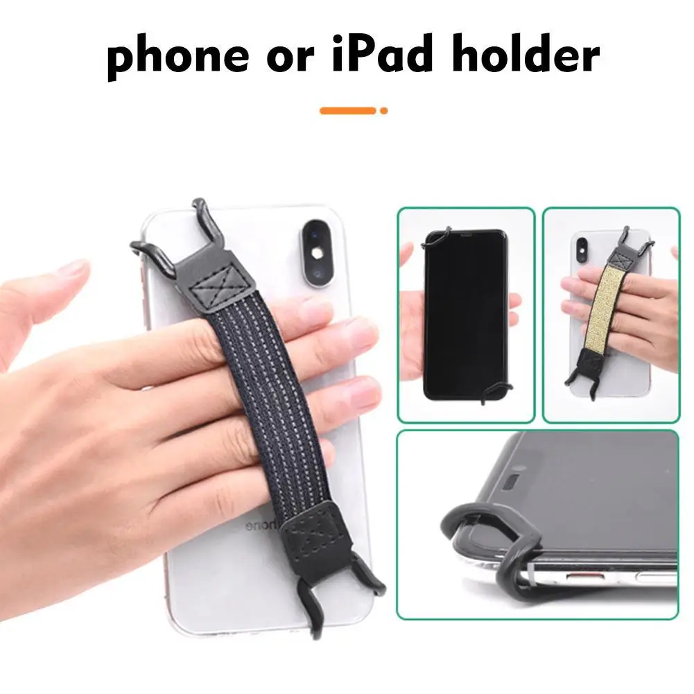 Universal Anti-drop Security Hand Strap Holder Finger Grip PU Leather+Double-sided Velvet Elastic Belt for Pad Phone E-Reader