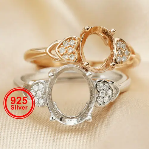 다양한 크기의 타원형 4 프롱 베젤 포장 생크, 로즈 골드 도금 솔리드 925 스털링 실버 조절 링 설정 DIY 1224022 