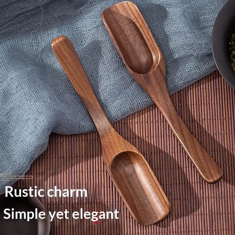 【MA】1Pcs Vintage Ebony Tea Spoon Solid Wood Handle Teaspoon Natural Tea Shovel Tea Ceremony Accessories Teaspoon Gift Portable