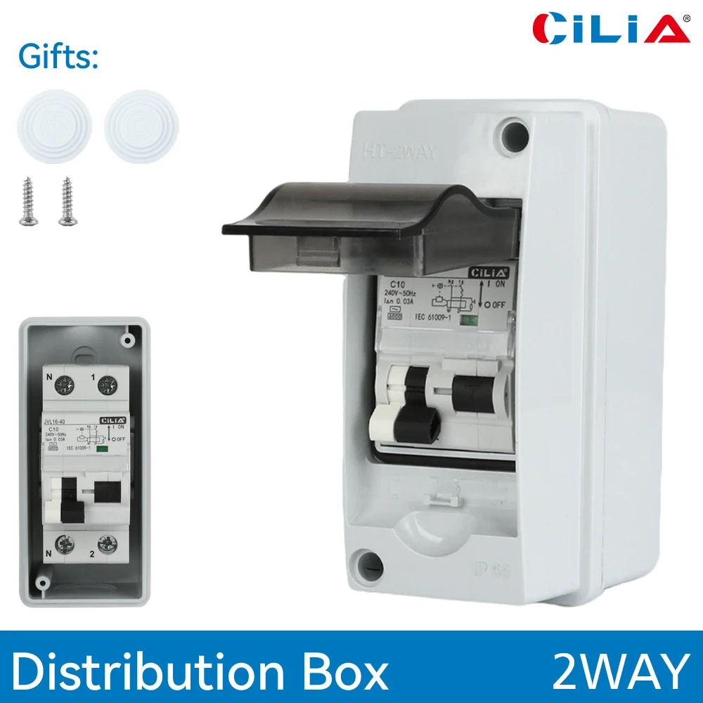 CILIA 1/2pcs Distribution Protection Box, Fuse Box, Small Distribution Box 2 modules, circuit breaker, Surface-Mounted Distribut