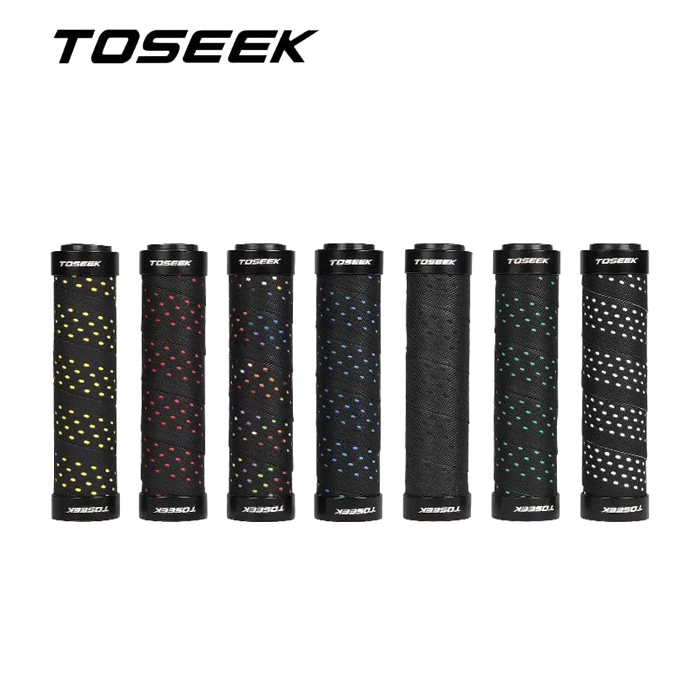 

TOSEEK TS104 Bike Grips Bicycle Mountain Handlebar Grip PU Handle bar Grip 1 Pair Aluminum Alloy Ring Bilaterial Lock